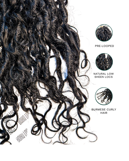 Burmese Curly Human Hair Hybrid Locs in Naturel 22"