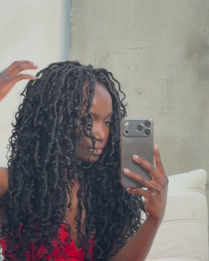 Burmese Curly Human Hair Hybrid Locs in Naturel 22"
